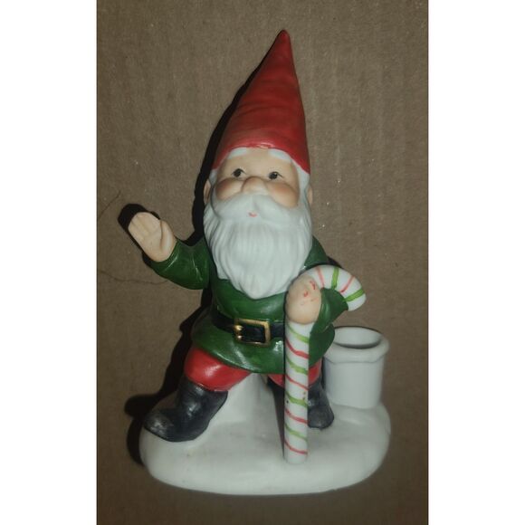 Vintage GHC Christmas Gnome Elf Taper Candle Holder with‎ Candy Cane AM&A's - Picture 1 of 3